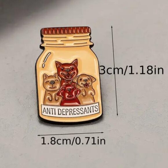 Anti Depressants Enamel Pin - Cute Dogs in Medicine Jar - Picture 2 of 2